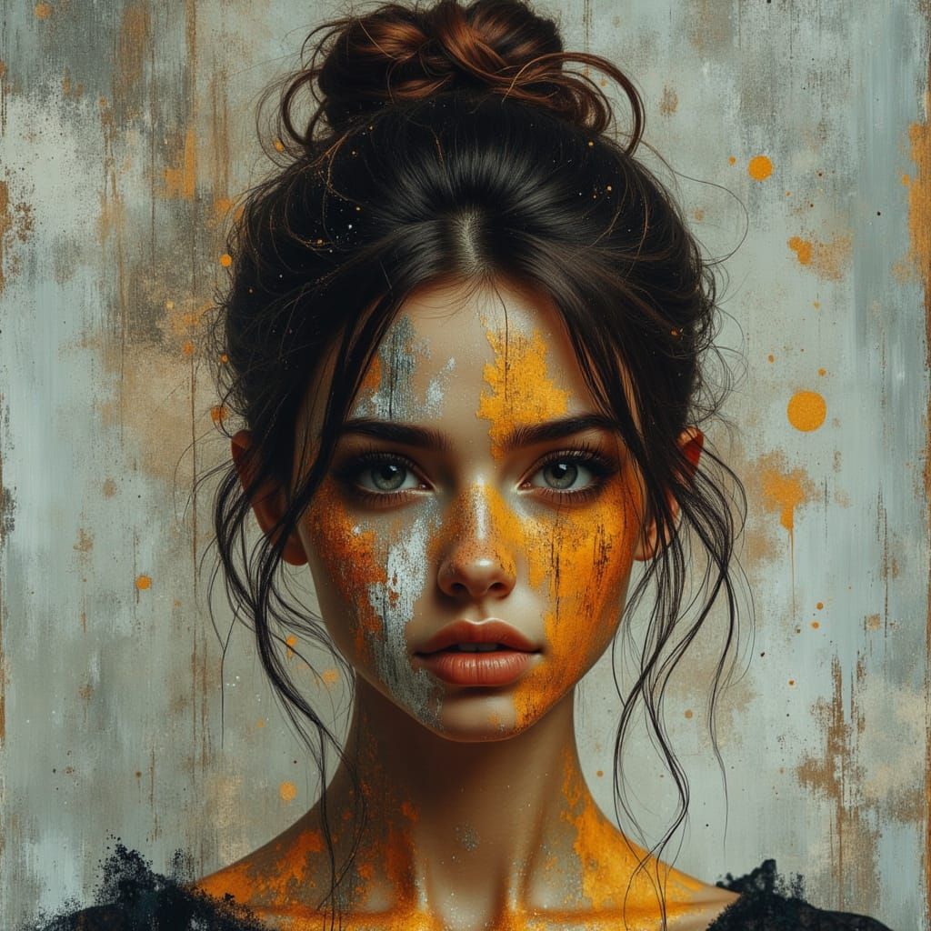 Ethereal Portrait of a Brunette Woman in Vibrant Oil Paints