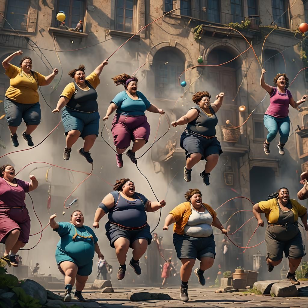 Fat People Jump Rope: Detailed Matte Painting