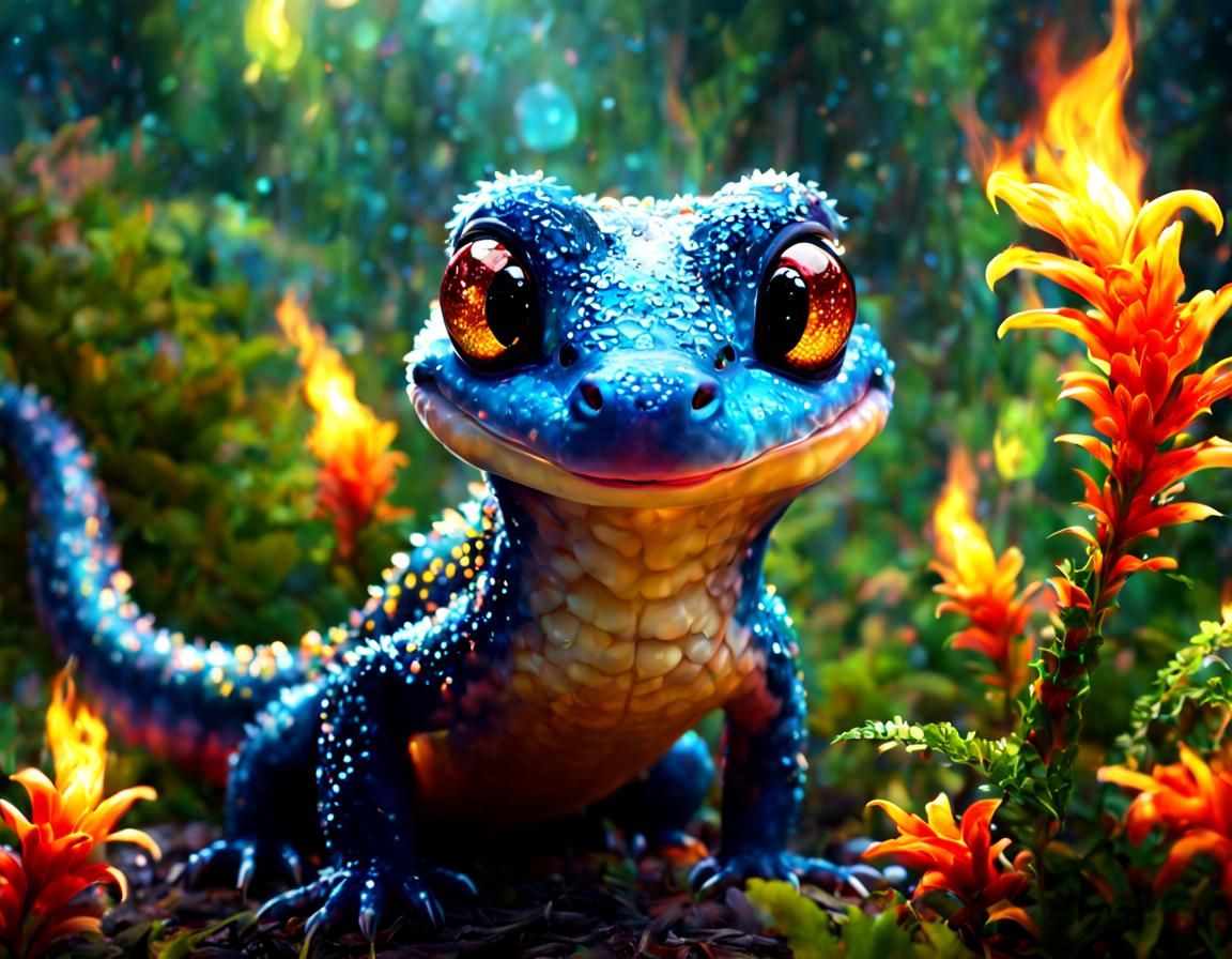Adorable Fire Salamander in Jungle, Pixar Style