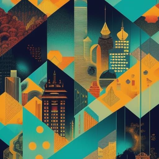 Detailed Cityscape Artwork in Dark Colors