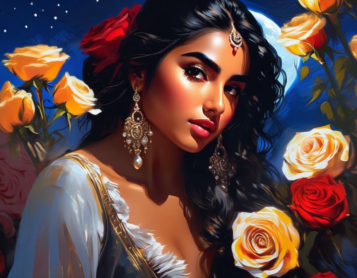 Hispanic Woman with Roses in Rococo SpeedPaint