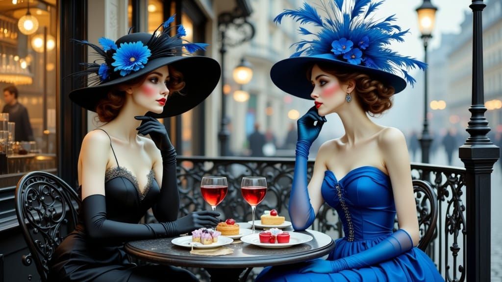 Parisian Café Scene with Women in Art Nouveau Style