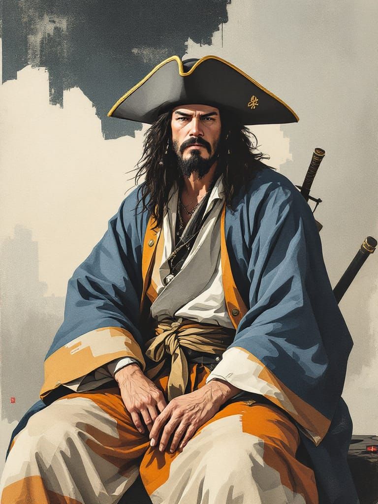 Pirate Portrait in Ukiyo-e Sumi-e Fusion Style
