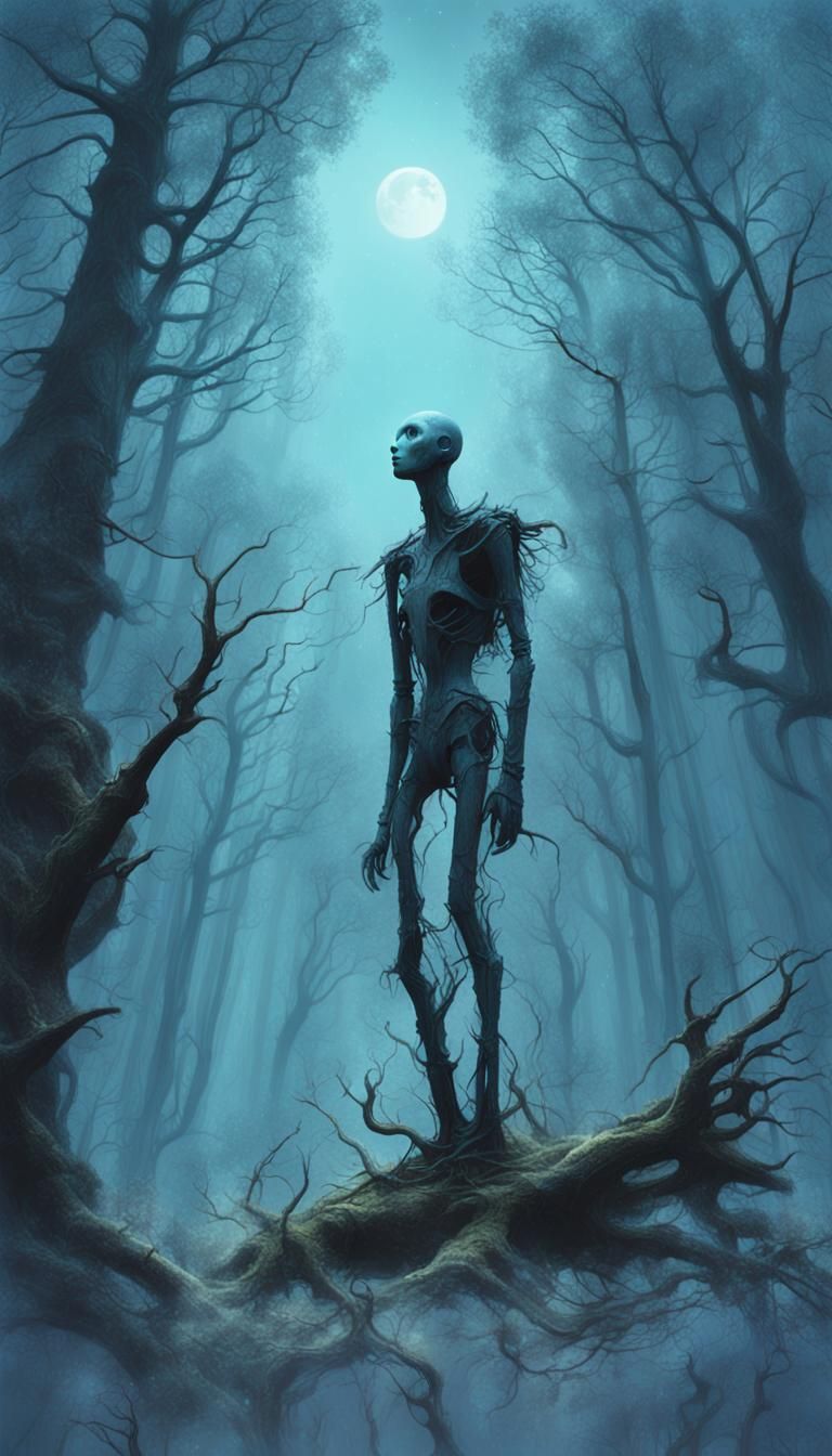 Mystical Mannequin in Ethereal Forest: Fantasy Concept Art
