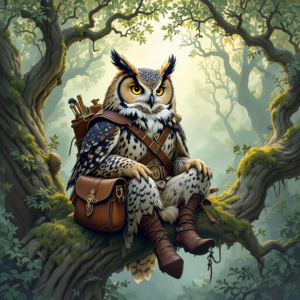 Wise Owl in Hidden Grove, Ethereal Light