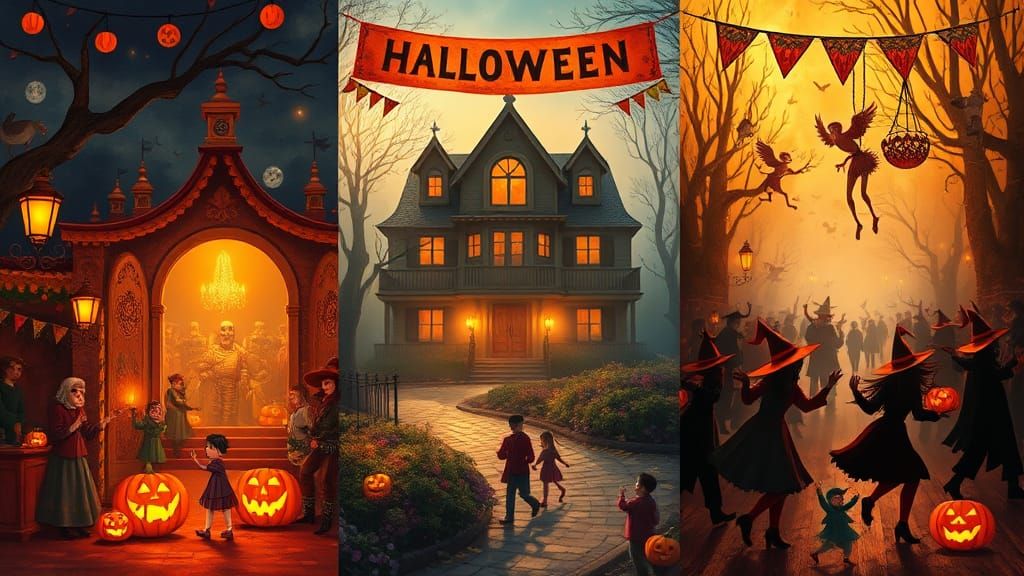 Autumnal Celebrations in Triptych Inspired by Ash Thorp