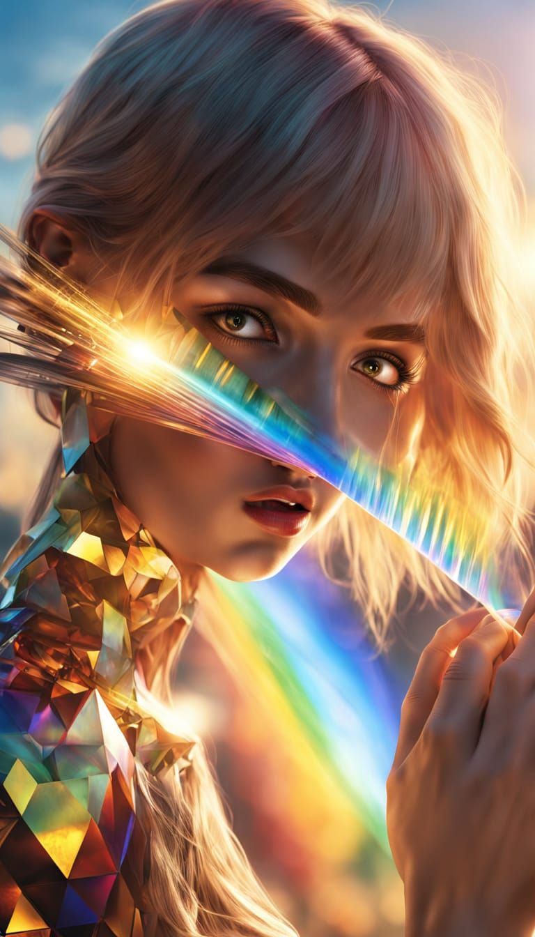 Woman Bends Light Through Prism: Anime-Inspired 3D Art
