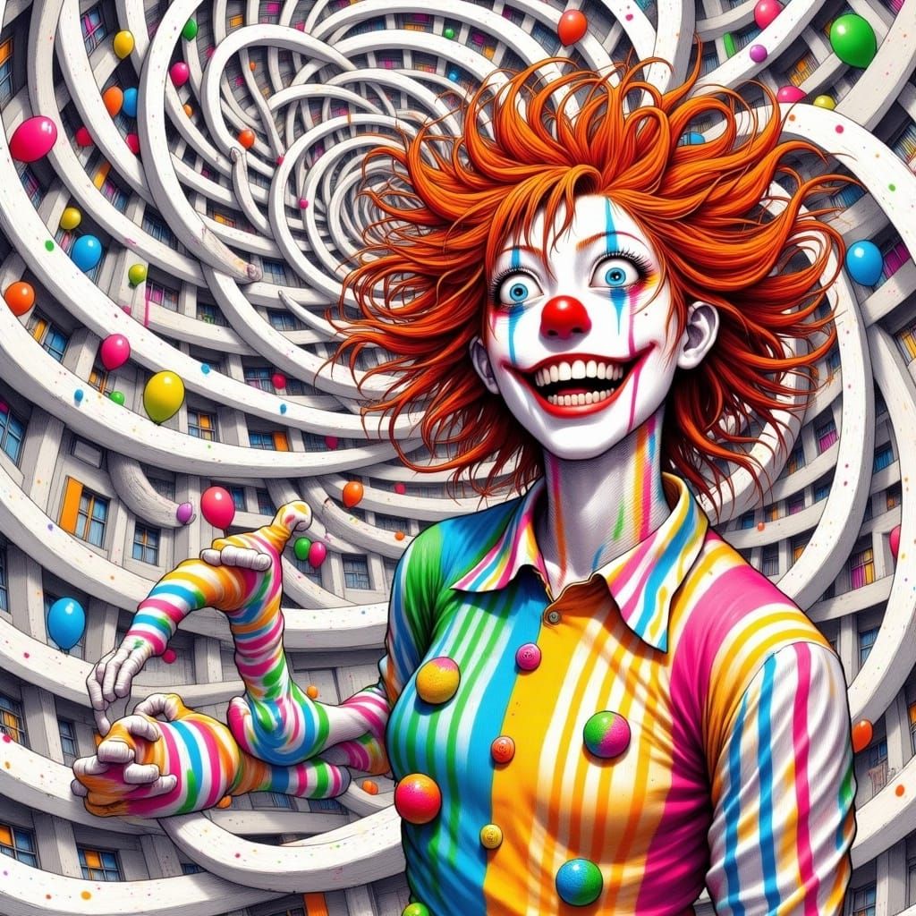 Joyful Clown with Balloons in Pop Surrealist Style