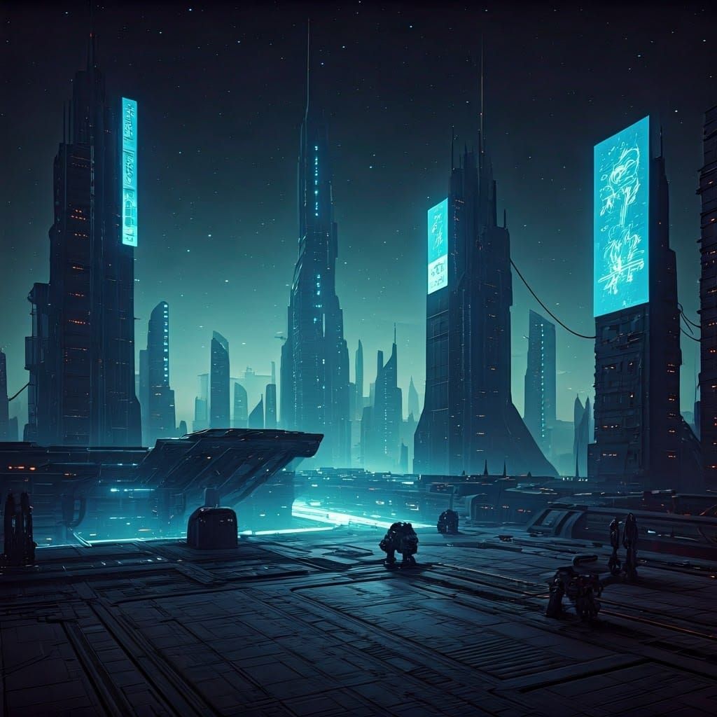 Futuristic Cityscape in Neon Lights: A Sci-Fi Epic