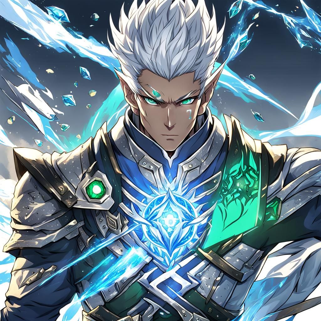 Emerald-Powered Genasi Male in Anime Style