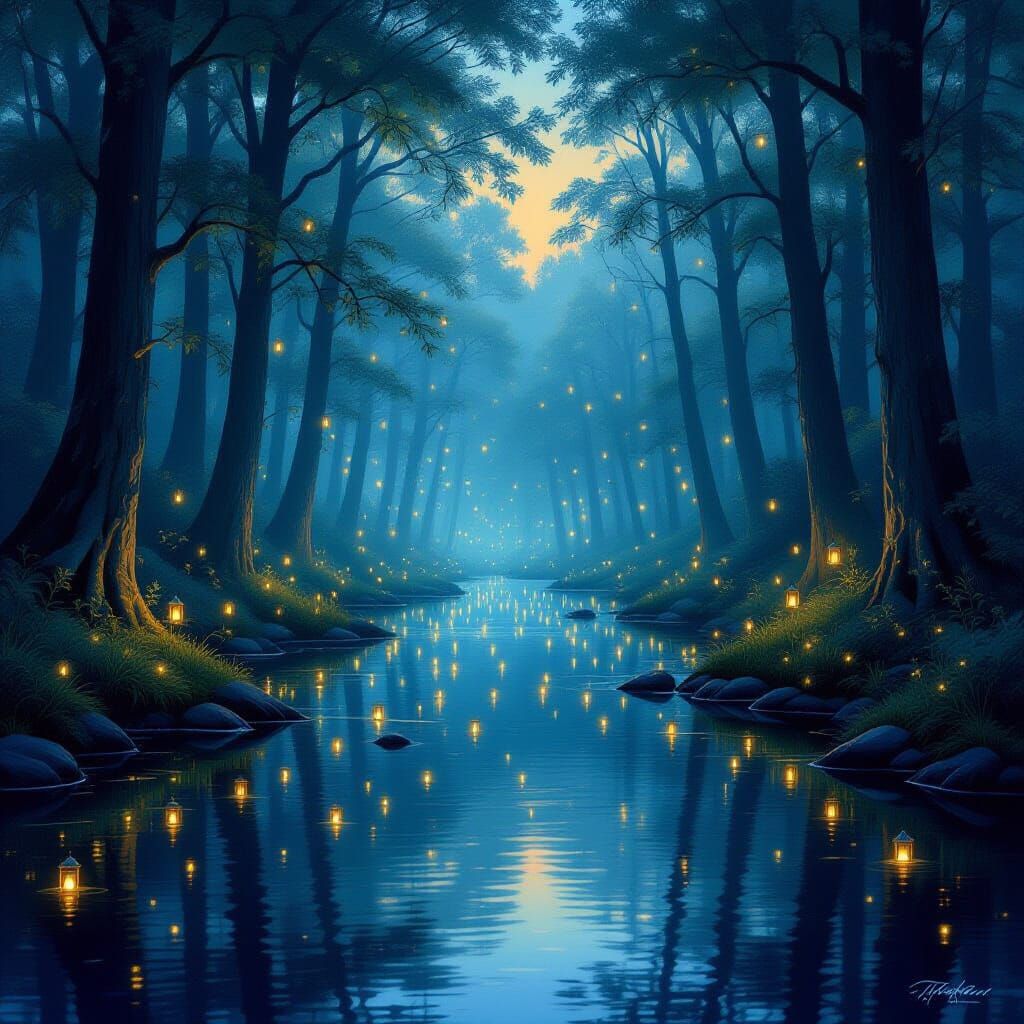 Magical Forest Lanterns at Twilight