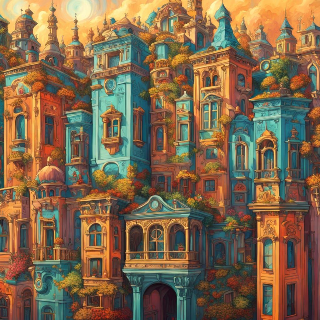 Surrealist Building with Whimsical Facial Features