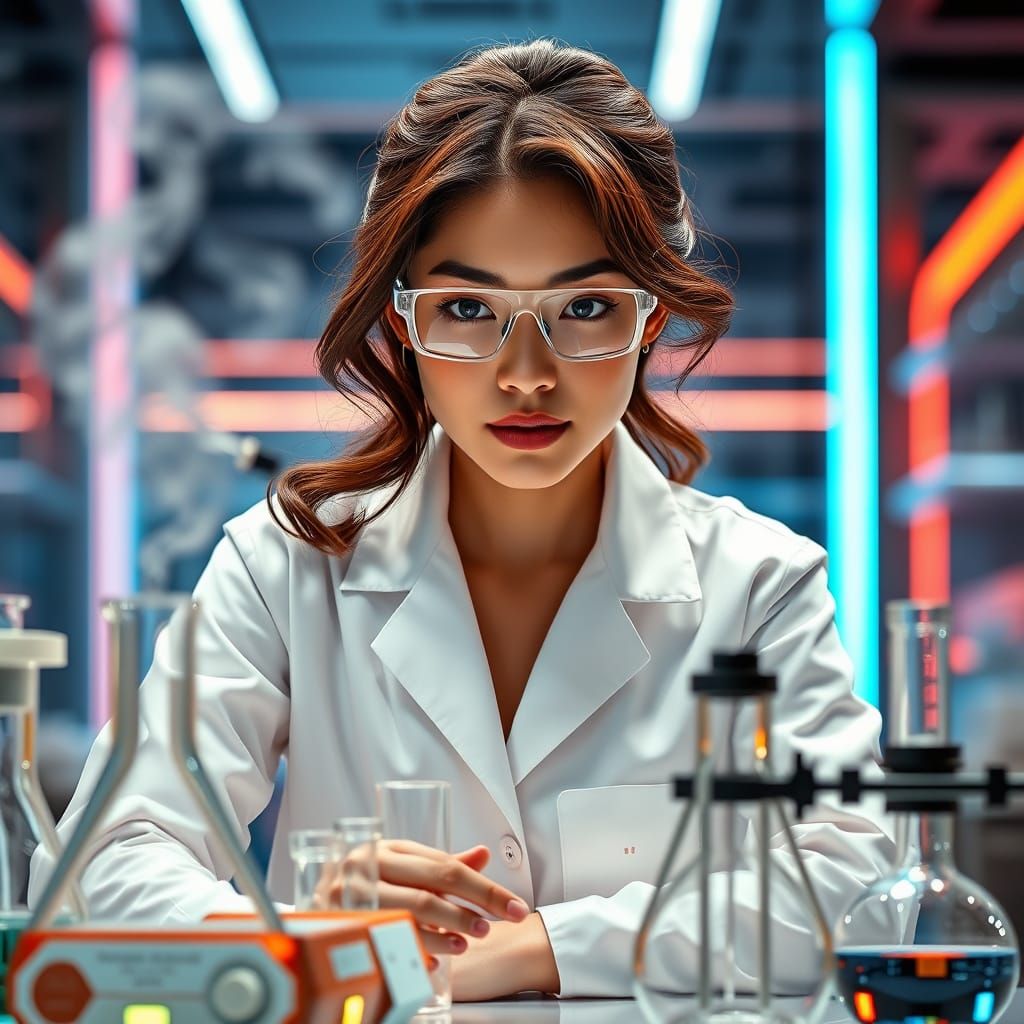 Serene Futuristic Laboratory Scene with Intensely Focused As...