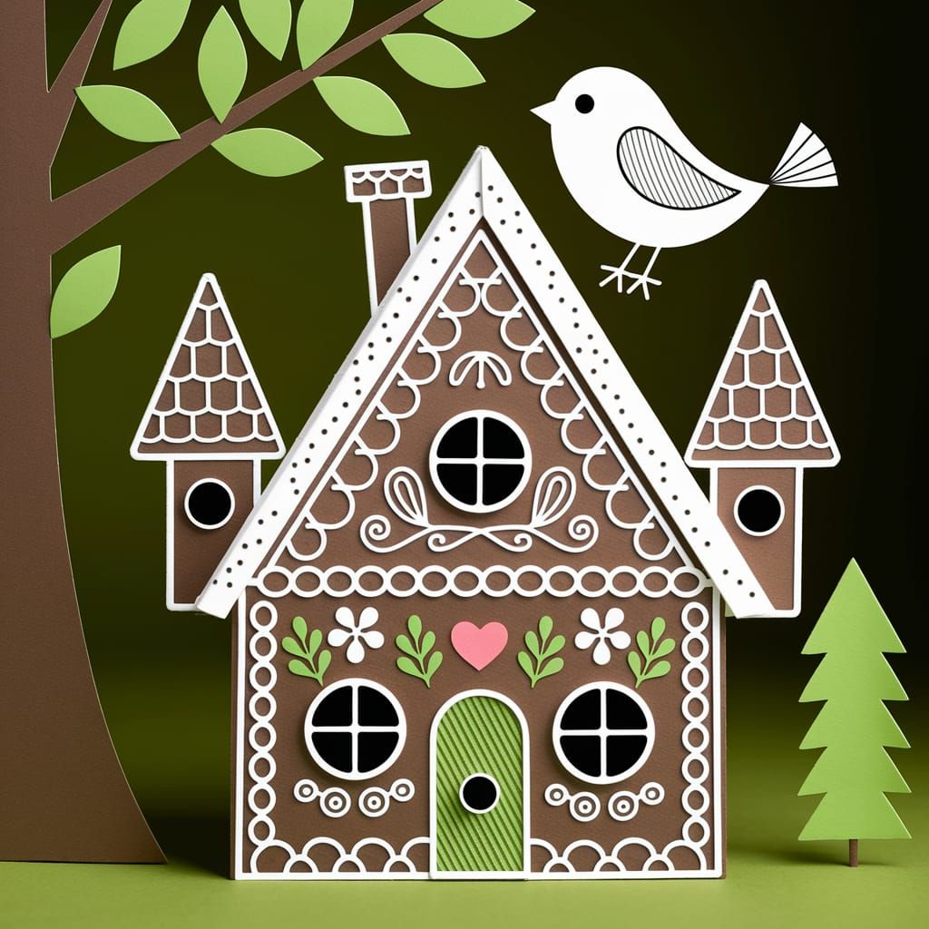 Gingerbread Birdhouse in Naive Art Style