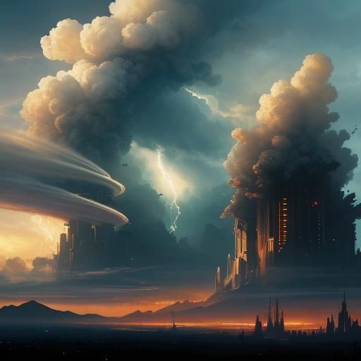 Futuristic Arcology on fire
