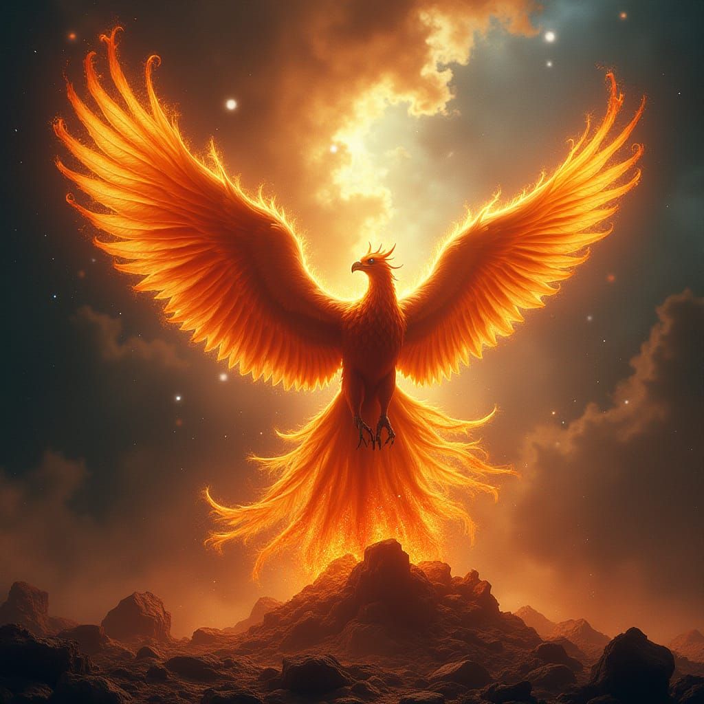 Majestic Phoenix Rises in Fiery Nebula