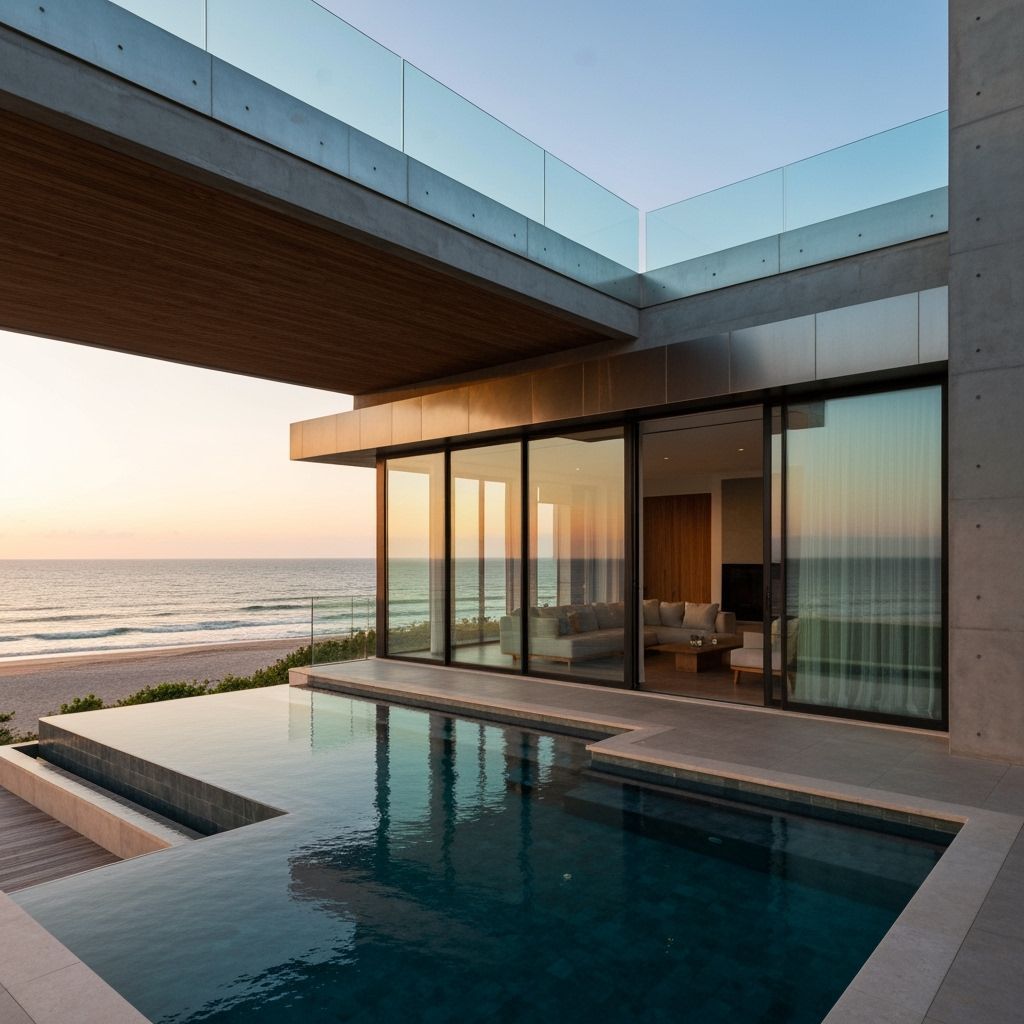 Modern Mega-Villa with Geometric Architecture at Sunset