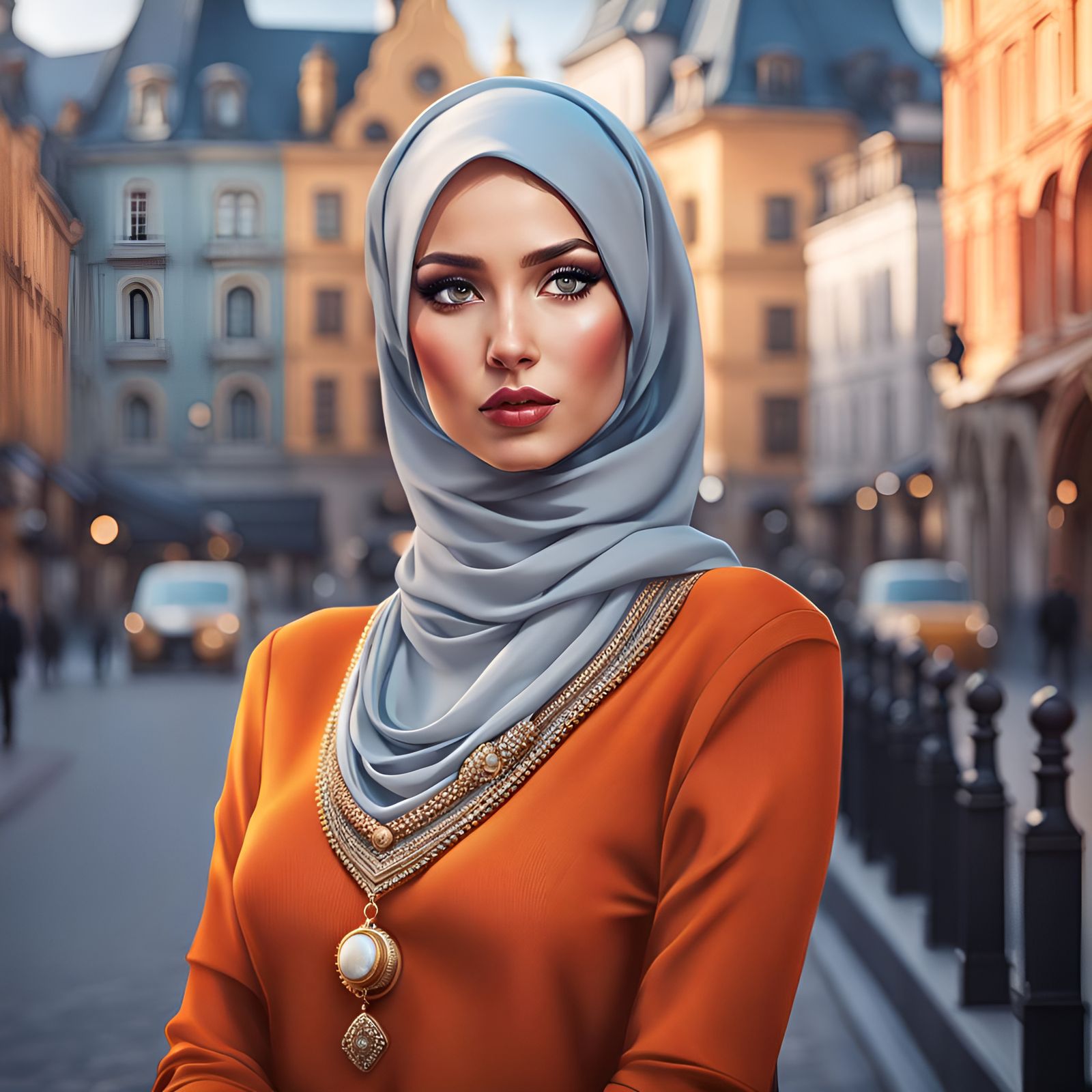 Beautiful Hijabi Woman Portrait in Modern City