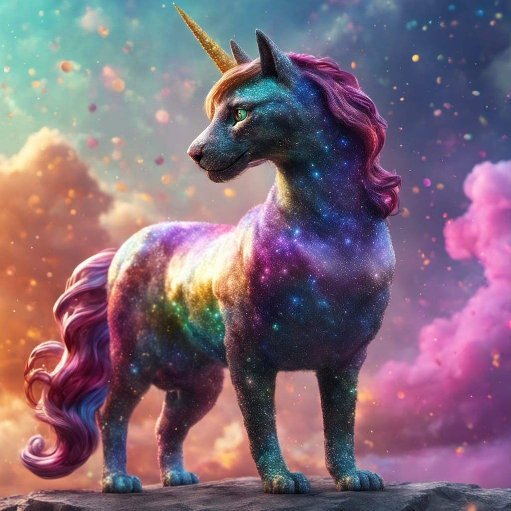 Glitter Cloud Rainbow Cat Unicorn: Fantasy Concept Art