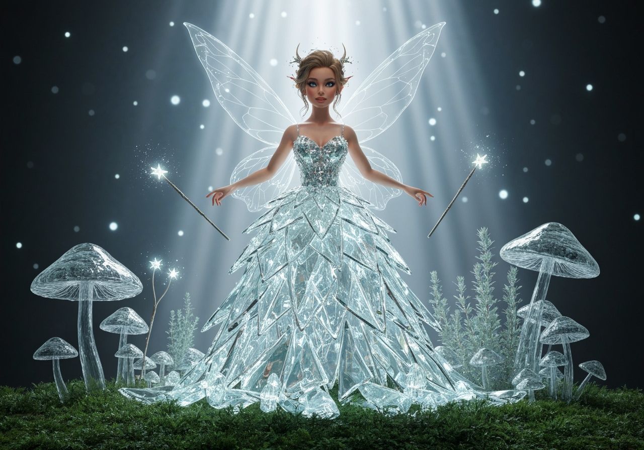 Pixie in Glowing Glass Dress with Magic Mushrooms
