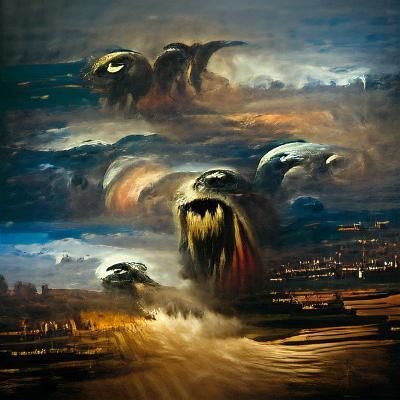 Monstrous Battle on Earth: Romantic Era Painting