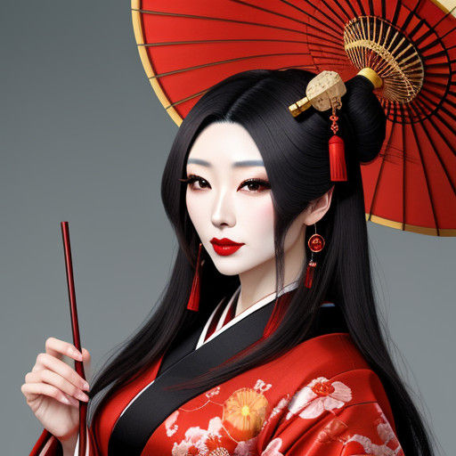 Elegant Japanese Courtesan in Traditional Attire