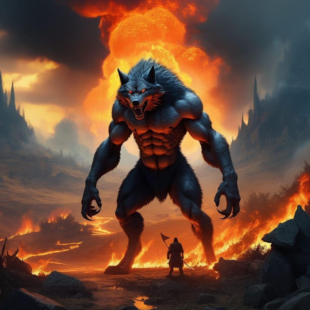 Fiery Werewolf Sorcerer in Dystopian War