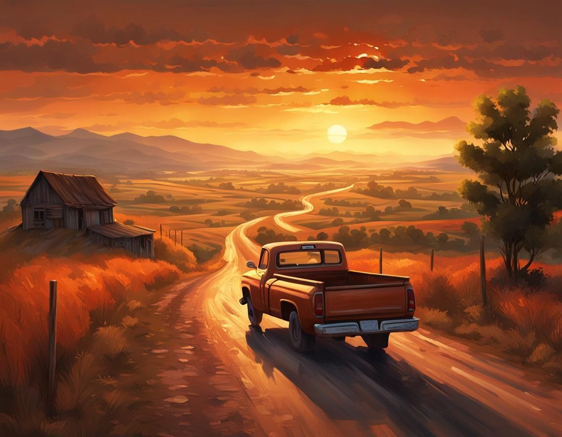 Nostalgic Sunset on Country Highway