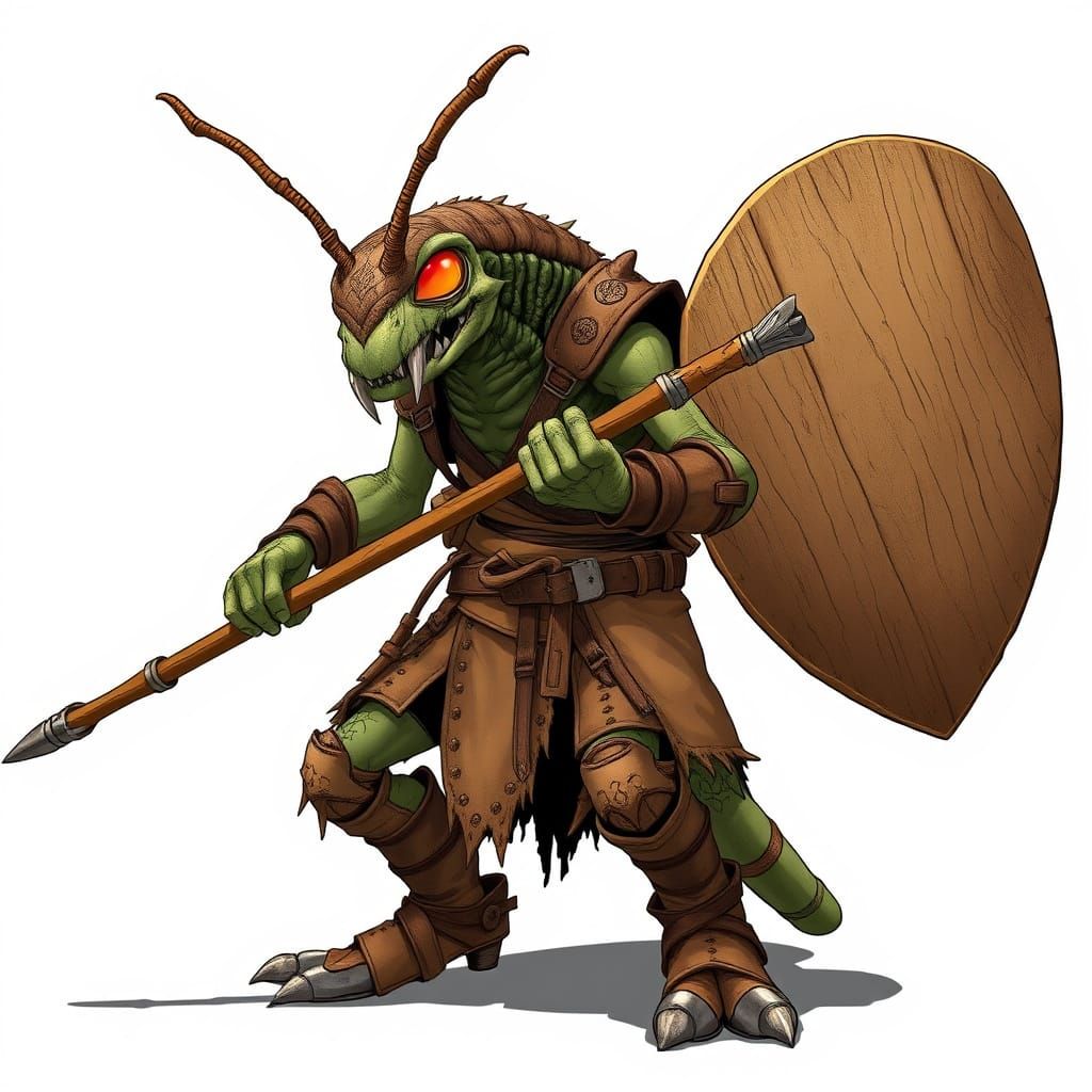 Insectoid Warrior in Earth-Toned Leather Armor