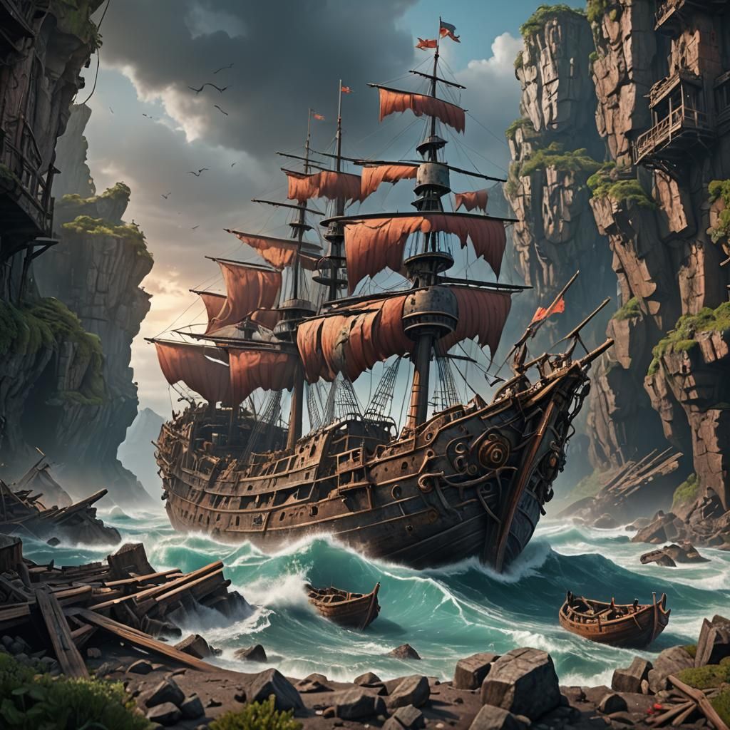 Detailed Matte Painting of a Wrecked Ship