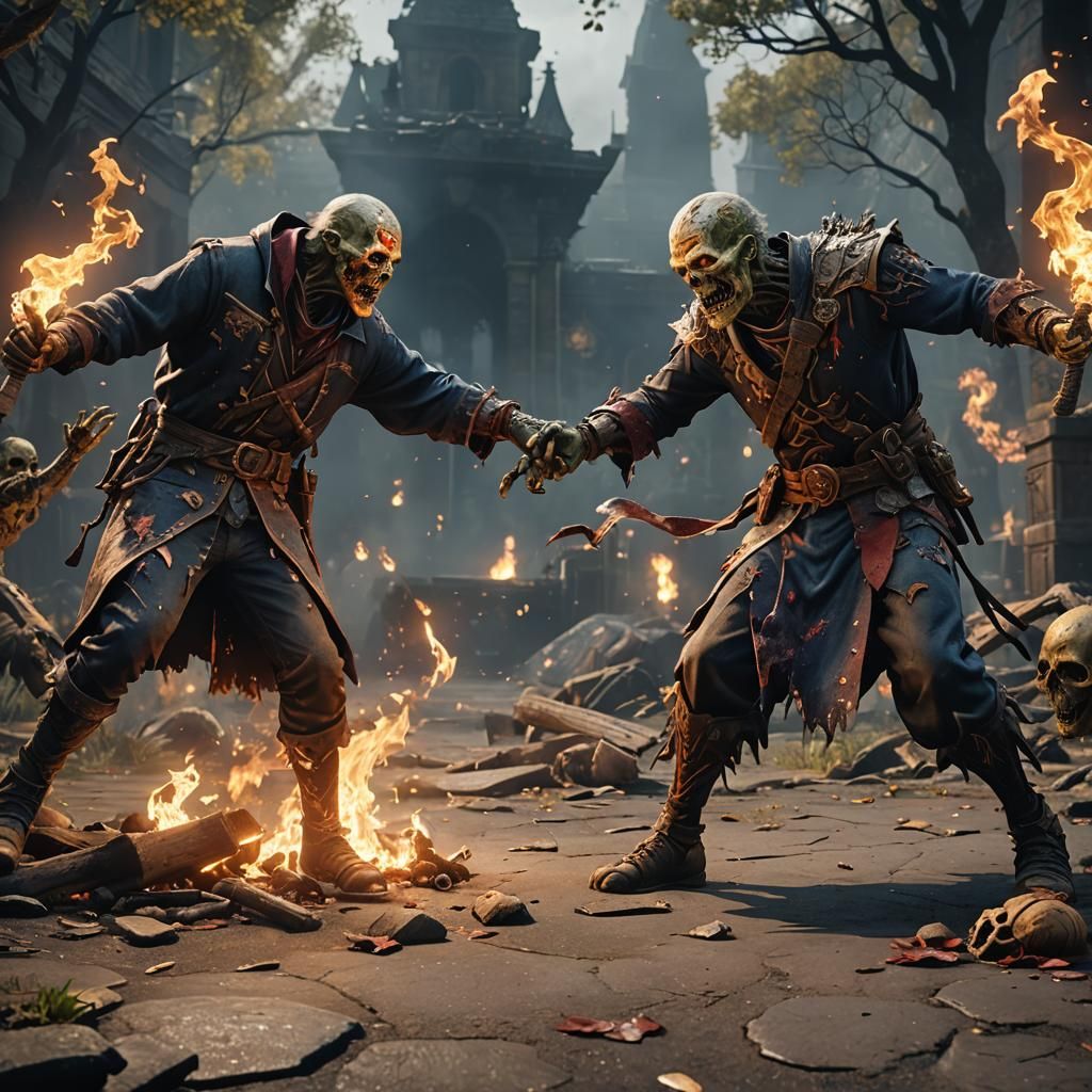 Fire Wizard Versus Zombie in a 3D Game