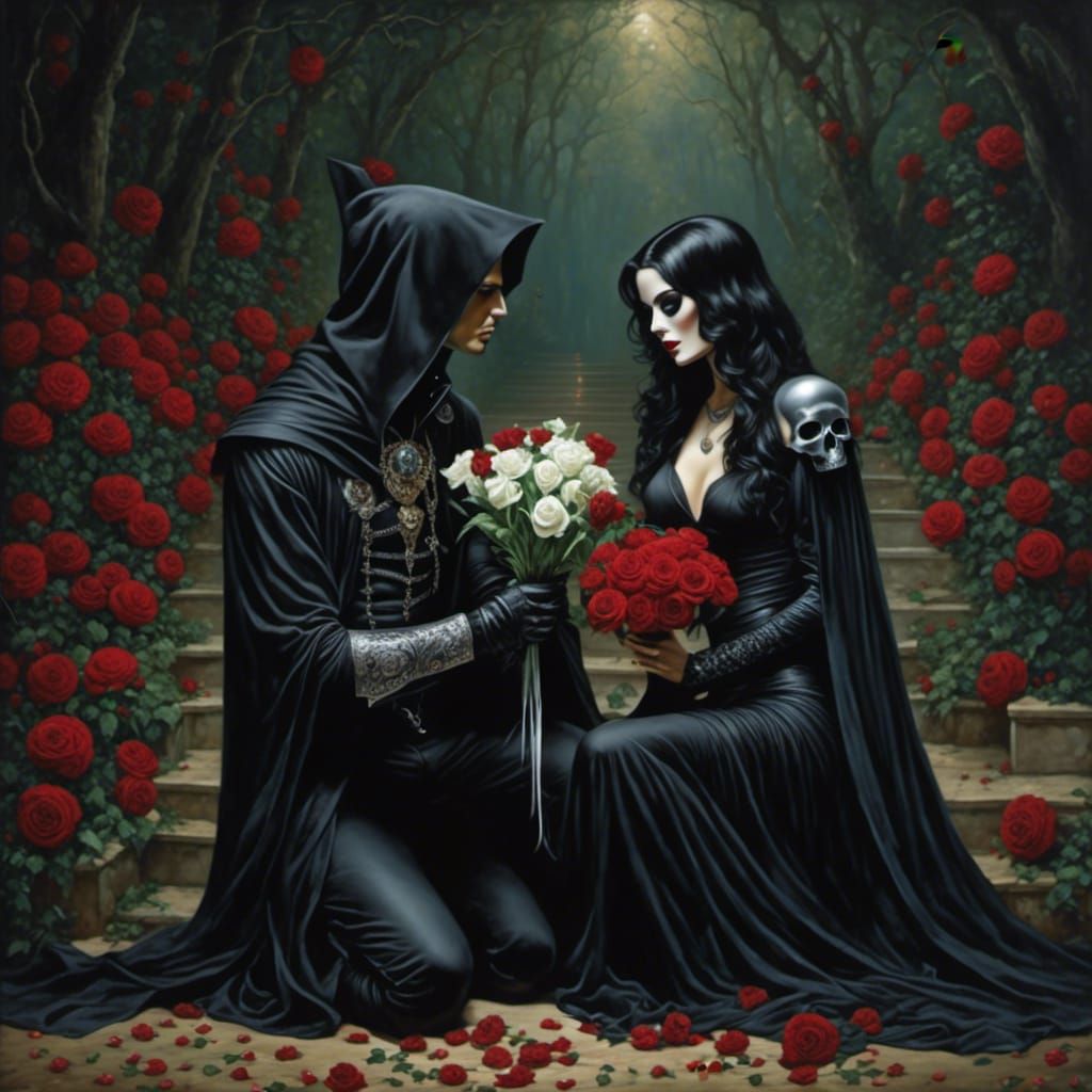 Grim Reaper Proposing to a Lady