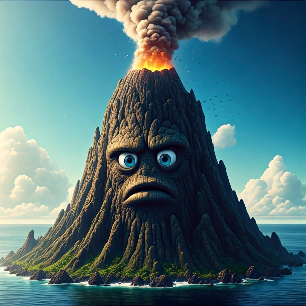 Whimsical Hawaiian Volcano with Googly Eyes