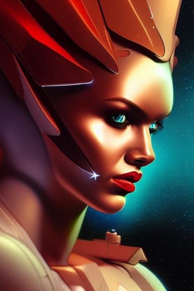 Menacing Space Babe Portrait in Airbrush Style