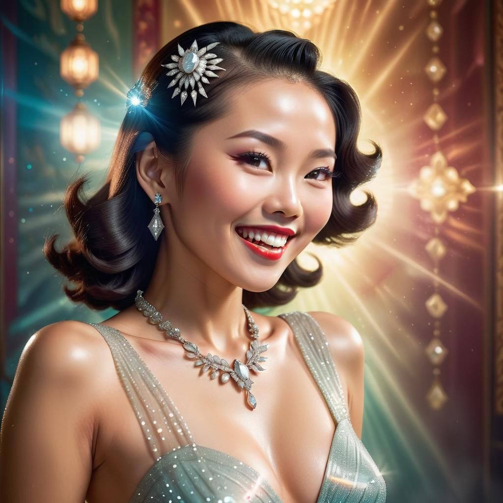 Elegant Asian Woman in 1940s Retro Style