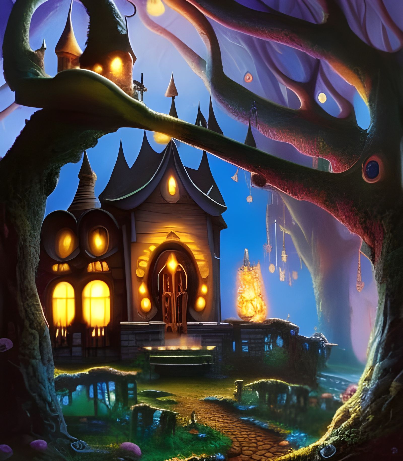 Whimsical Fairytale Haunted House in Vibrant Colors