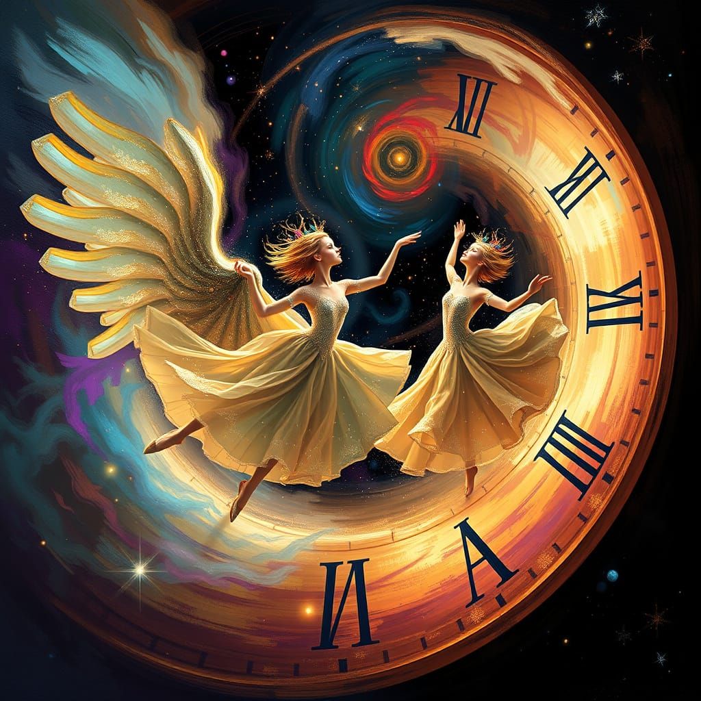 Ethereal Cosmic Dancers in Surrealist Style