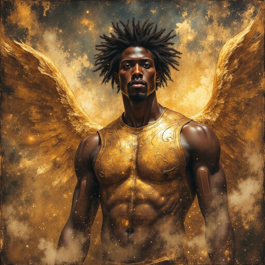 African Winged God in Golden Celestial Armor