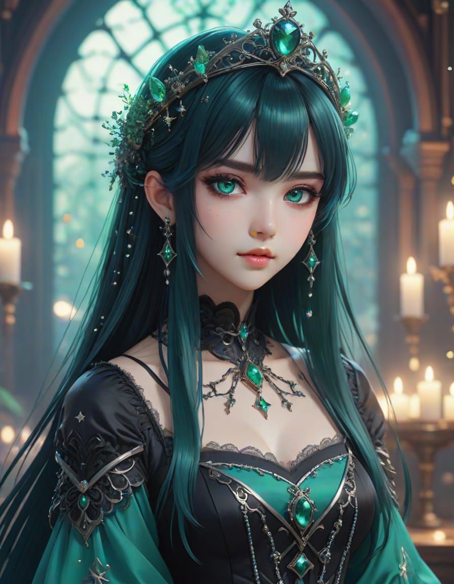 Ethereal Gothic Princess in Dreamy Watercolor Style