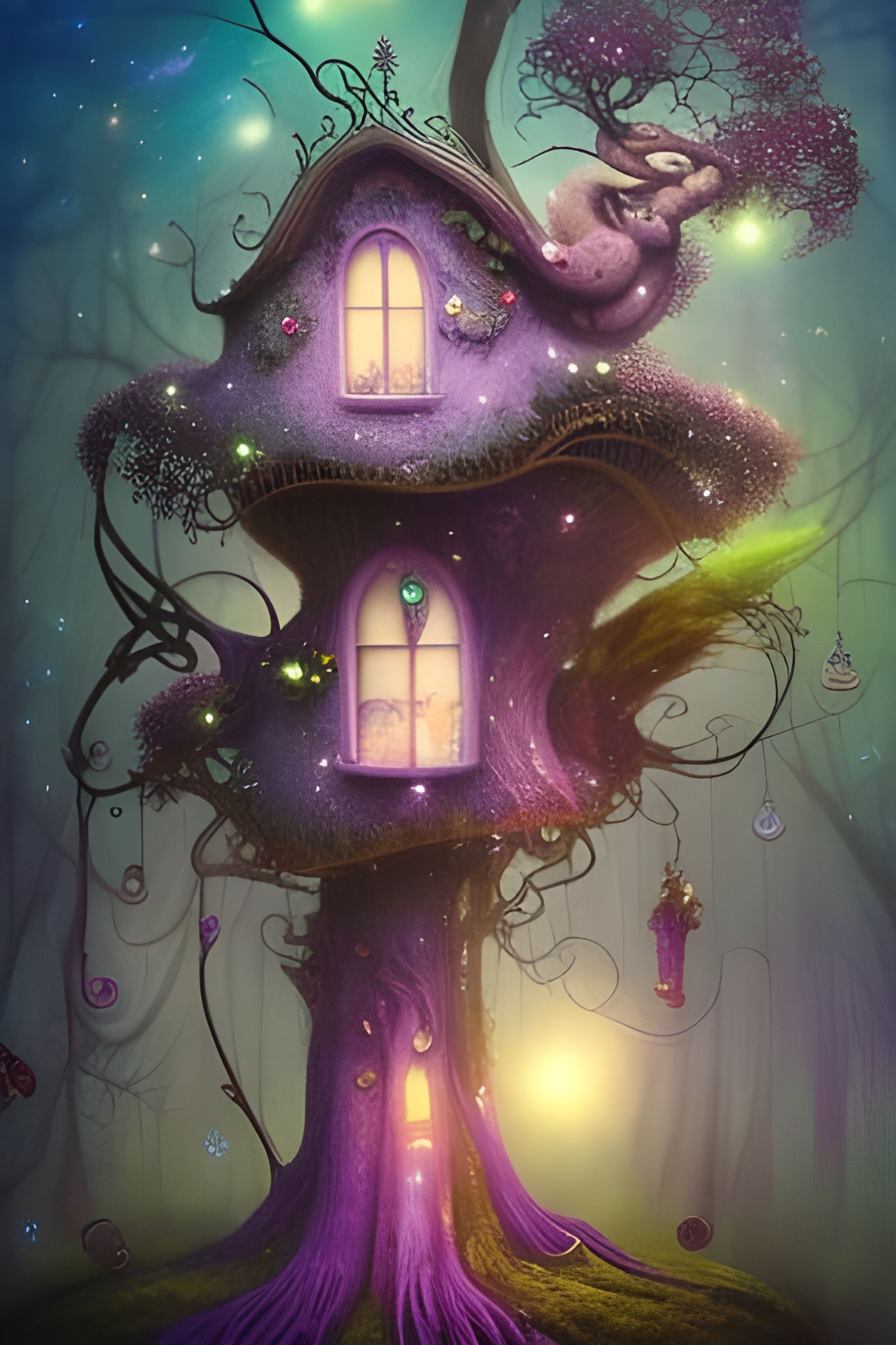 Whimsical Fairytale Treehouse in Pastel Colors