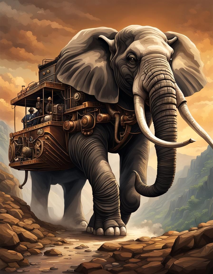 Steampunk Elephant Moves Mountain