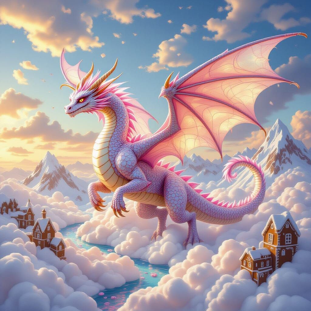 Rock Candy Dragon Soars Through Fantasy Landscape