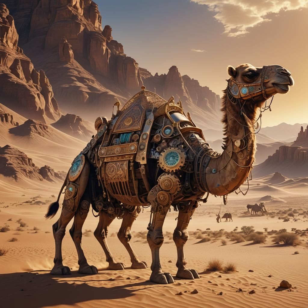 Fantastical Animal Car in Desert, Matte Painting