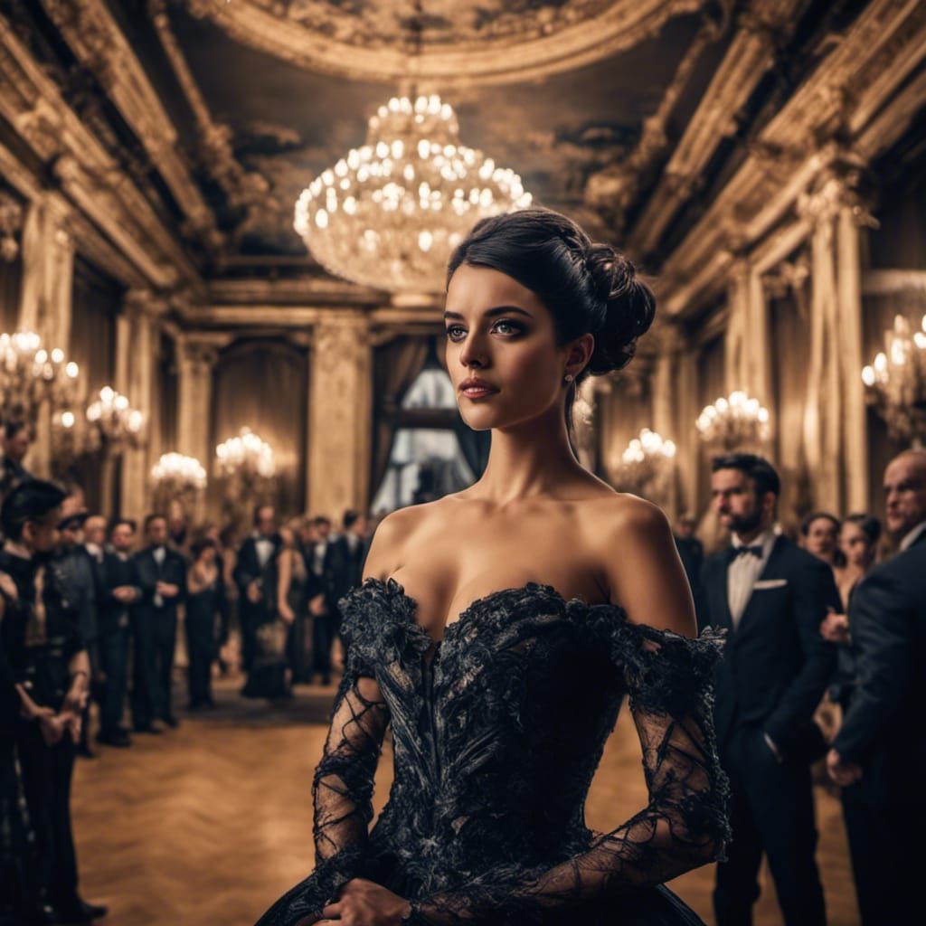 Elegant Couple in Ballroom, Hyperrealistic Detail