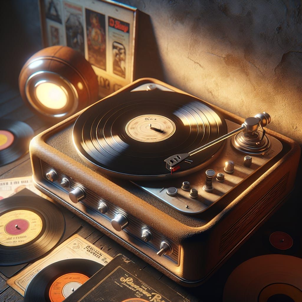 Retro Vinyl Record Scene on Turntable