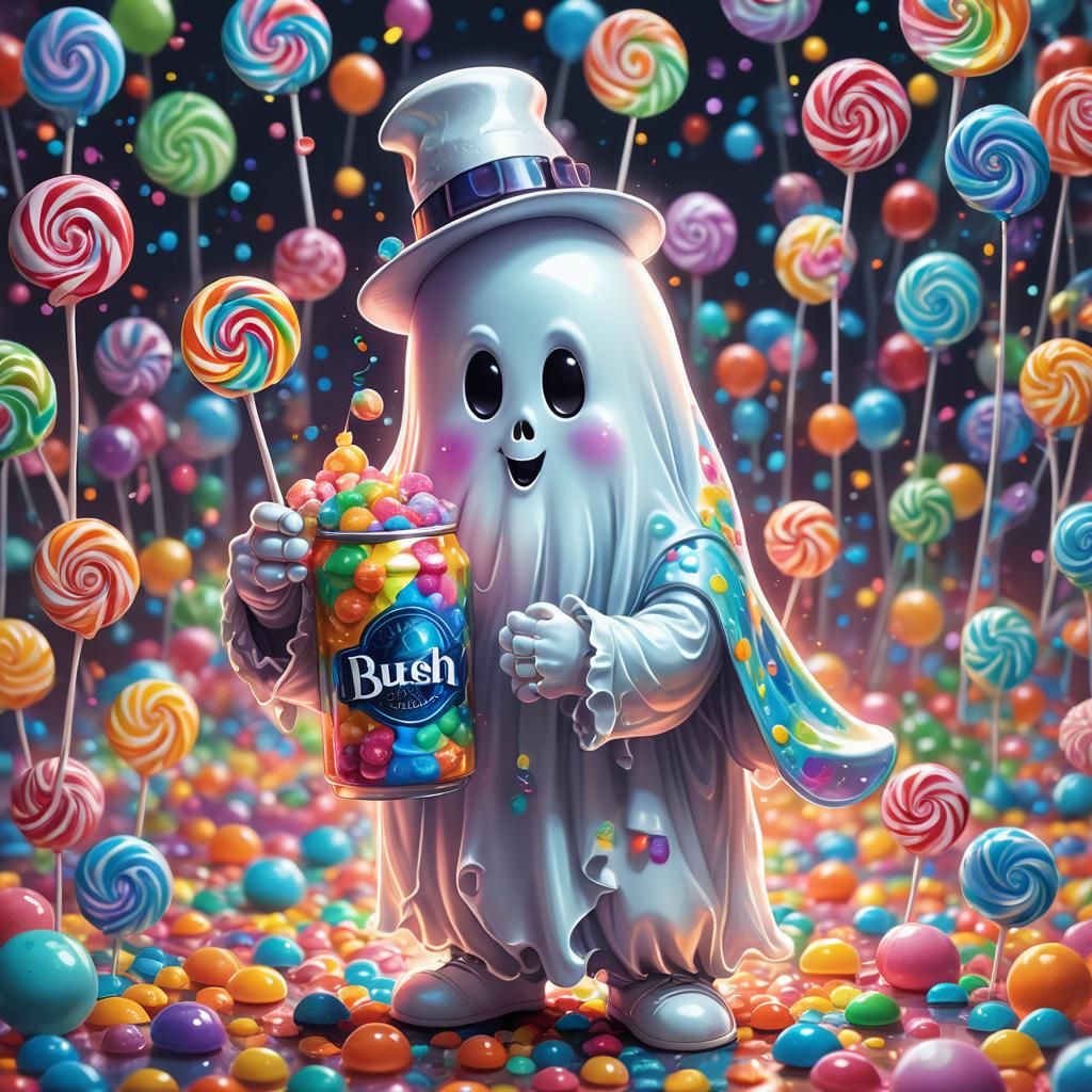 Cute Ghost with Beer: Hyper-Detailed Digital Illustration