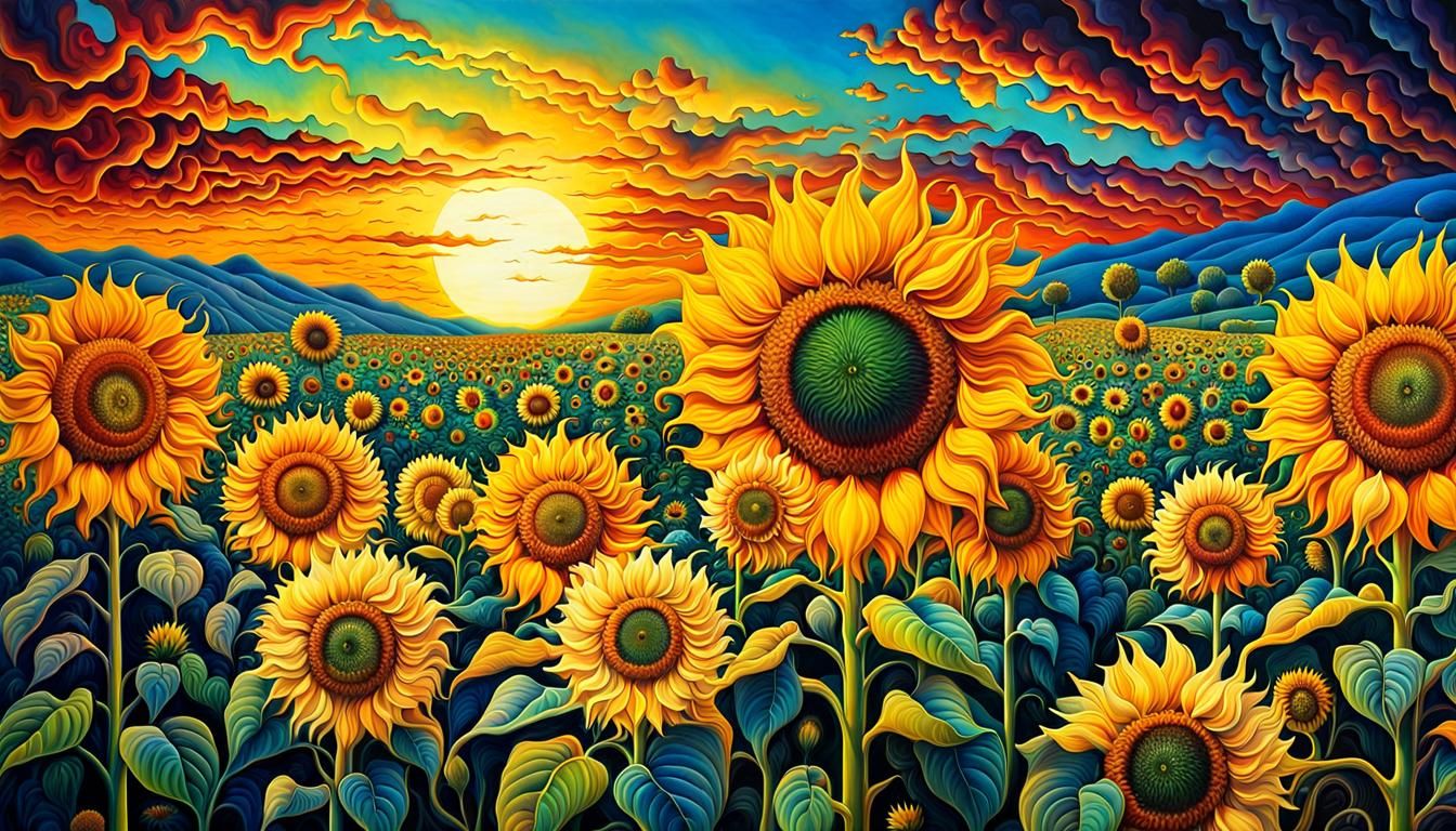 Surreal Giant Sunflowers in Expressionist Style