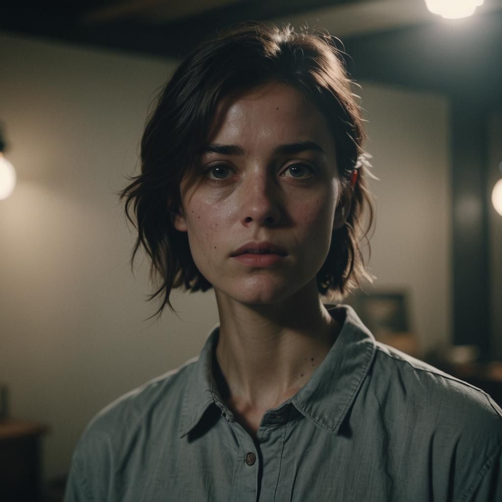 Monochromatic Portrait in Dimly Lit Room