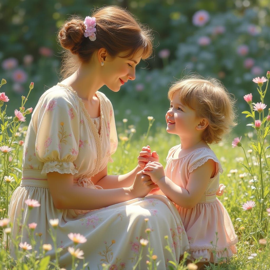 Mother and Child Celebrate Mother's Day in Pastel Hues