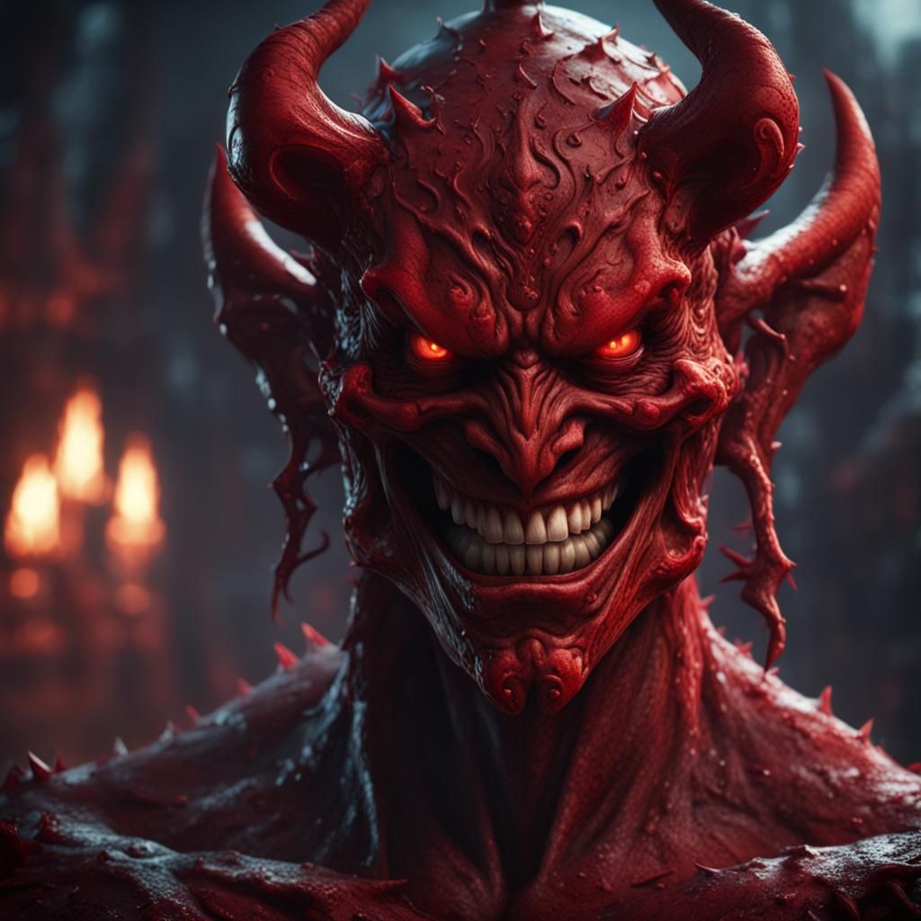 Red Demon Smiling in the Shadows